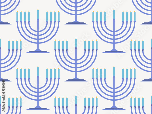 Hanukkah seamless patter. Menorah with nine candle. Jewish festival background for brochures, banners and wrapping paper. Vector illustration