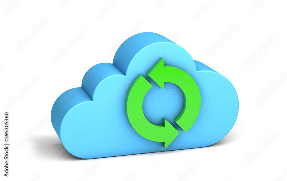 Cloud storage. Data sync. round green arrows. isolated on white background. 3d render