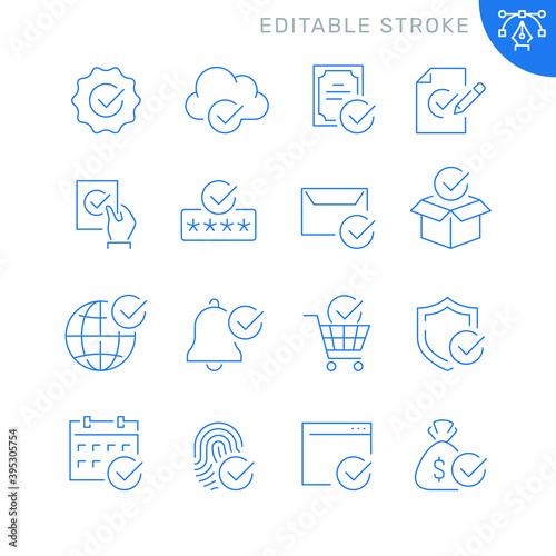 Approve related icons. Editable stroke. Thin vector icon set
