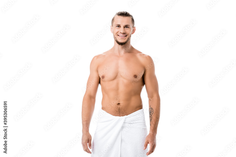 sexy shirtless man in towel posing isolated on white sexy shirtless man in towel posing isolated on white