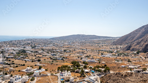 View of Perissa beach in Santorini from Panagia Katefiani Church