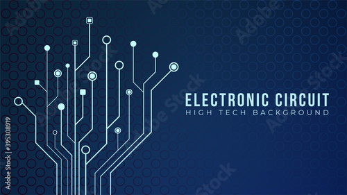 Circuit board with electronic tree shape. Blue abstract technology background design template. Motherboard vector illustration
