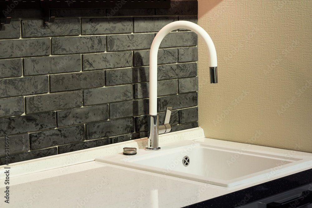 white granite sink with mixer tap in the kitchen white granite sink with mixer tap in the kitchen