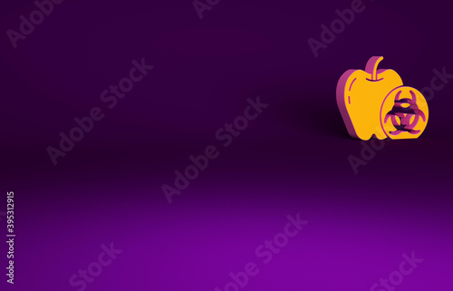 Orange Genetically modified apple icon isolated on purple background. GMO fruit. Minimalism concept. 3d illustration 3D render.