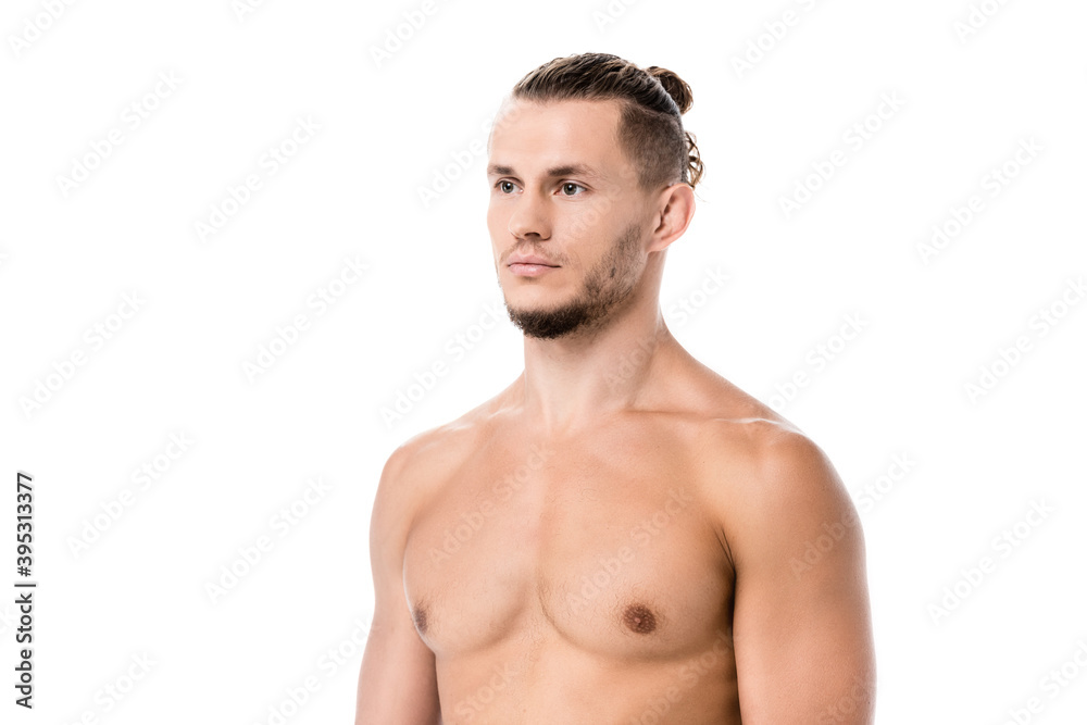 sexy shirtless man posing isolated on white, stock image