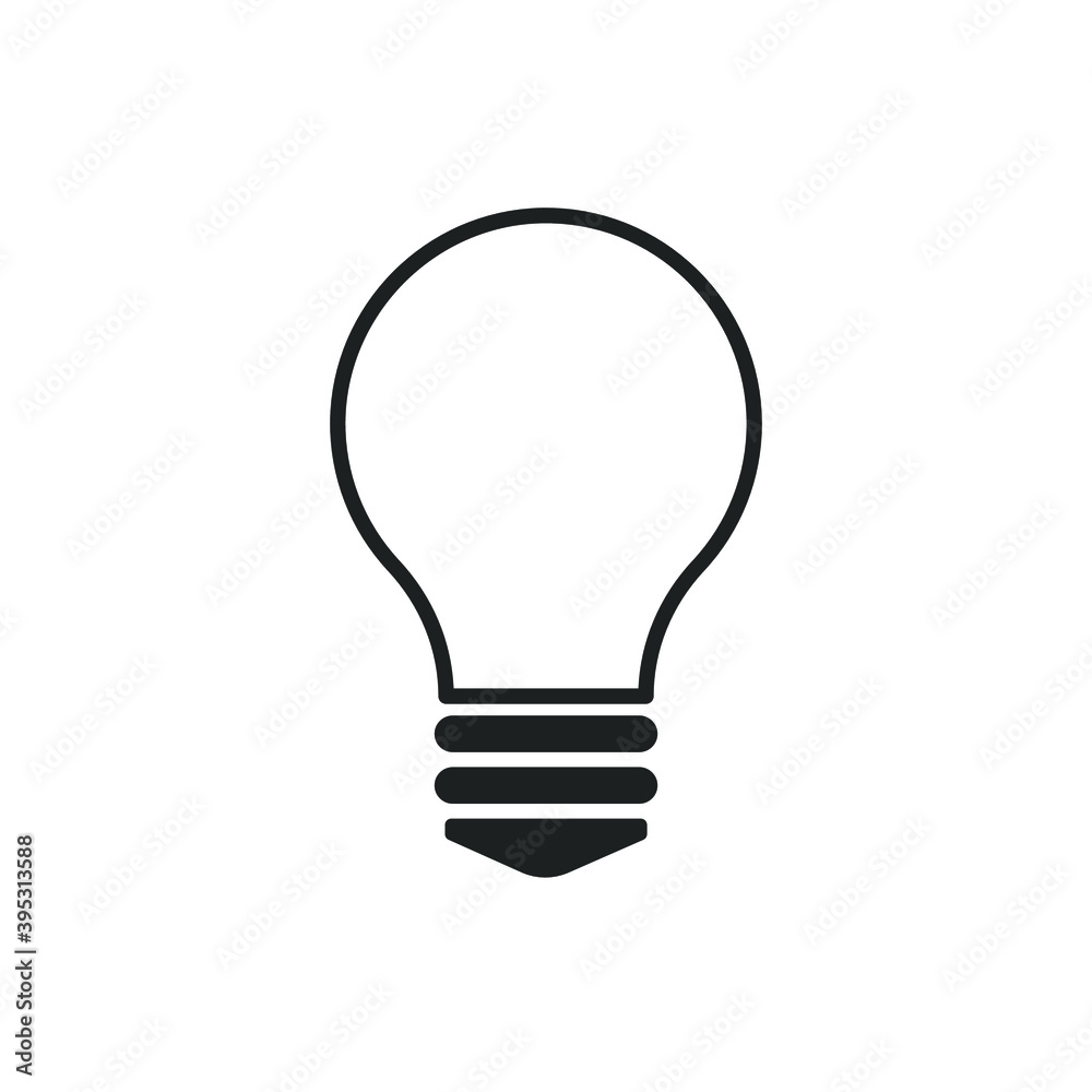 Vector icon light bulb, lamp. Black outline, silhouette isolated on white background, flat minimal design, eps 10. Vector icon light bulb, lamp. Black outline, silhouette isolated on white background, flat minimal design, eps 10.