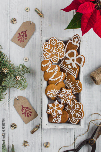 Christmas Gingerbread Cookies on white background
