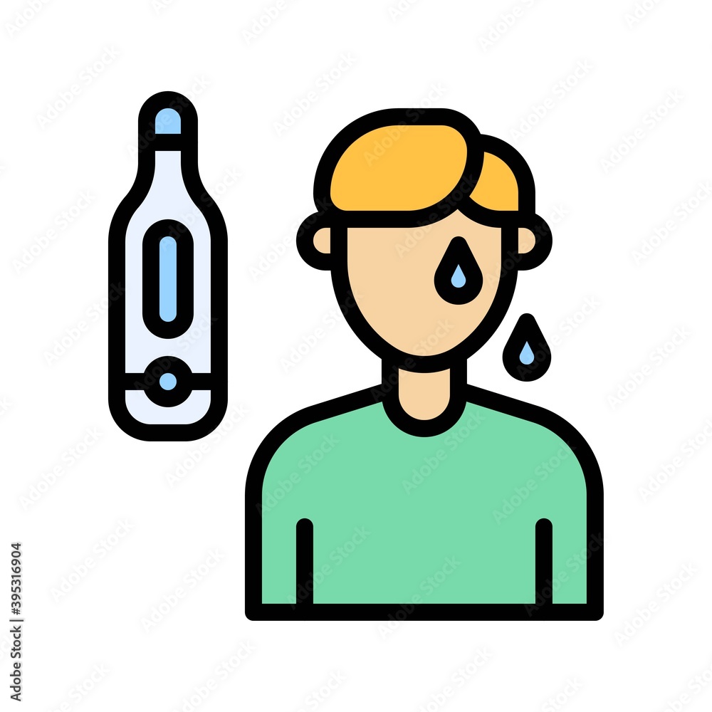 sickness and disease related patient with temprature or thermometer vectors with editable stroke,