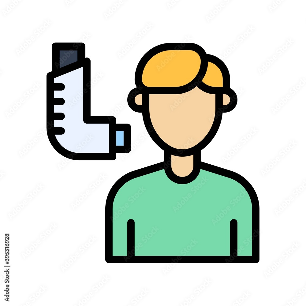 sickness and disease related patient or boy with inhaler vectors with editable stroke,