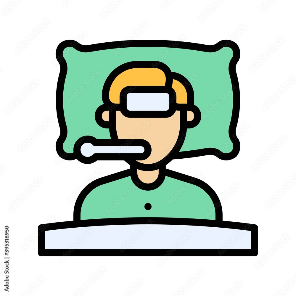 sickness and disease related boy or patient in fever vectors with editable stroke,