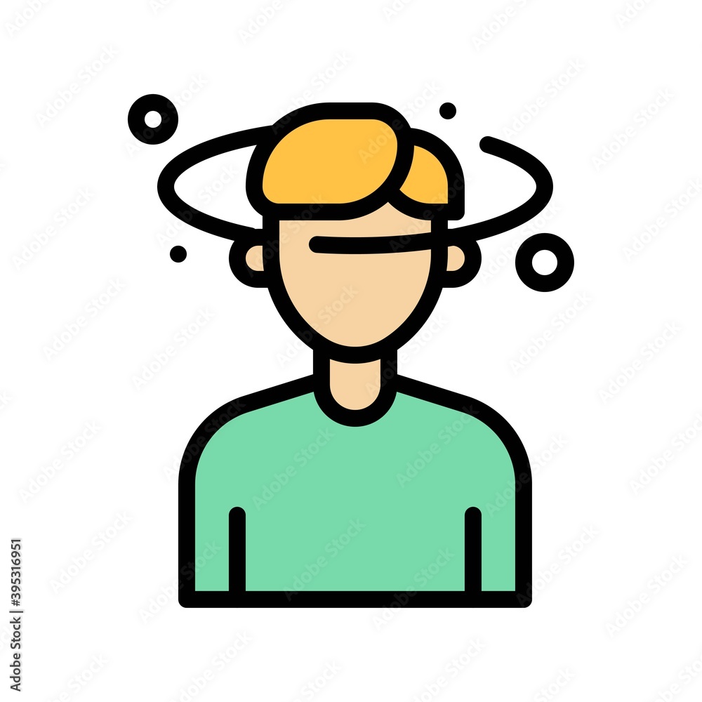 sickness and disease related boy or patient in vertigo vectors with editable stroke,