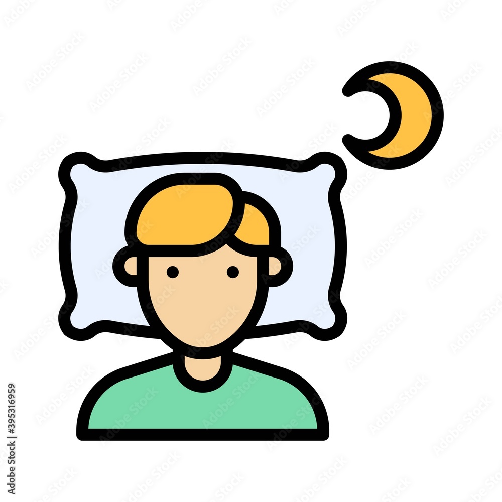 sickness and disease related patient or boy with moon vectors with editable stroke,