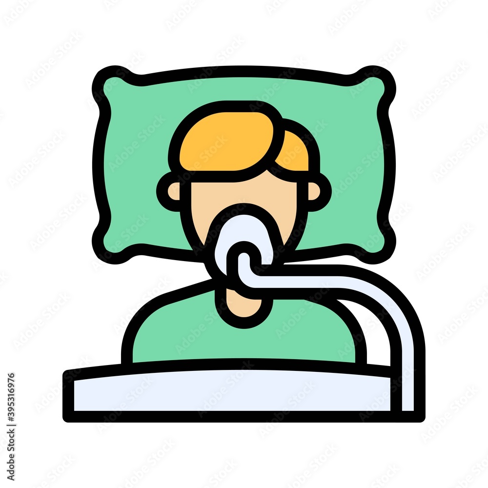sickness and disease related patient or boy with lack of air vectors with editable stroke,