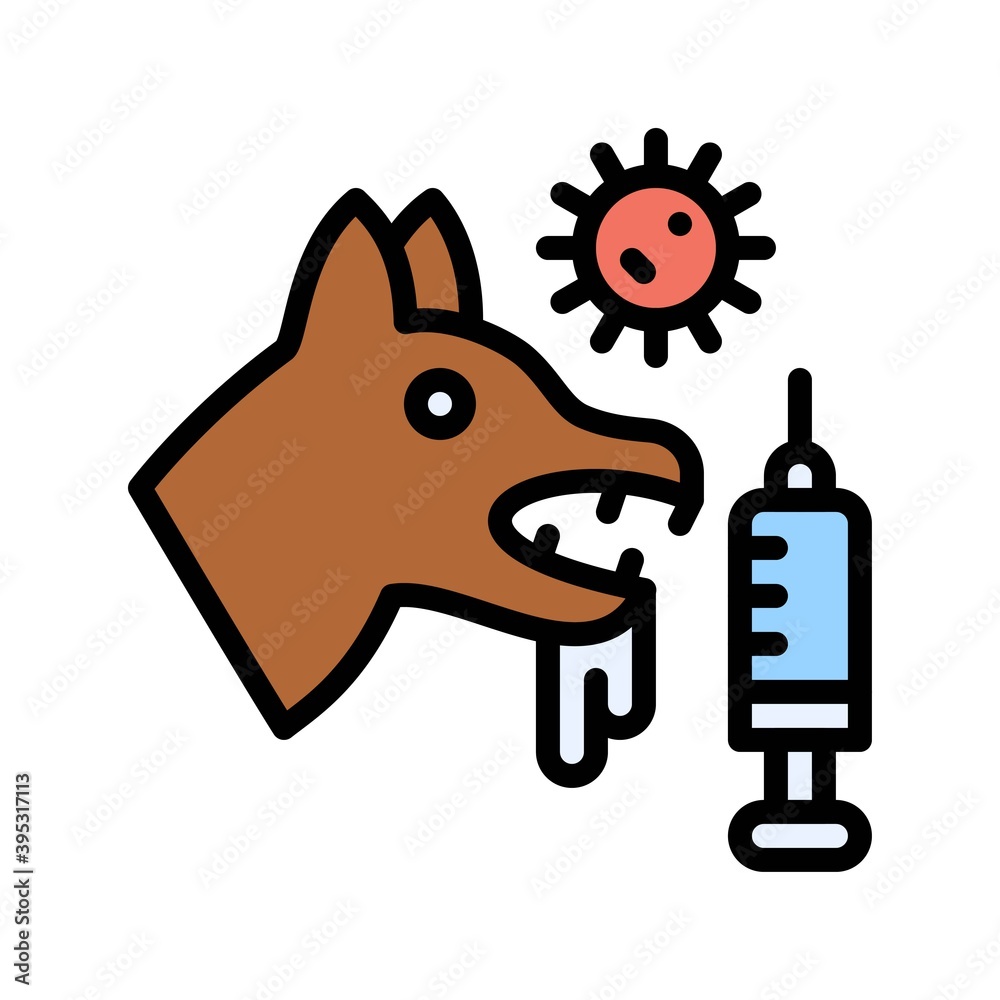 sickness and disease related dog with virus and injection vectors with editable stroke,