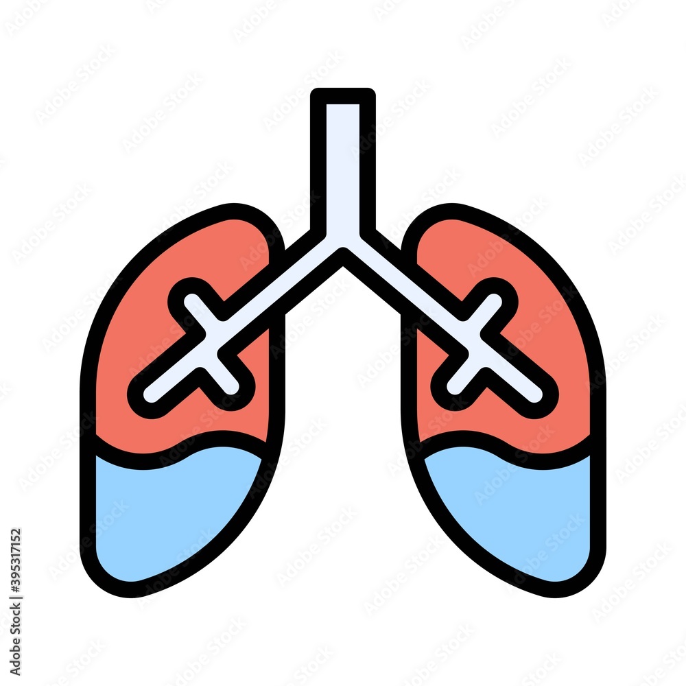 sickness and disease related lungs disease with water in lungs vectors with editable stroke,