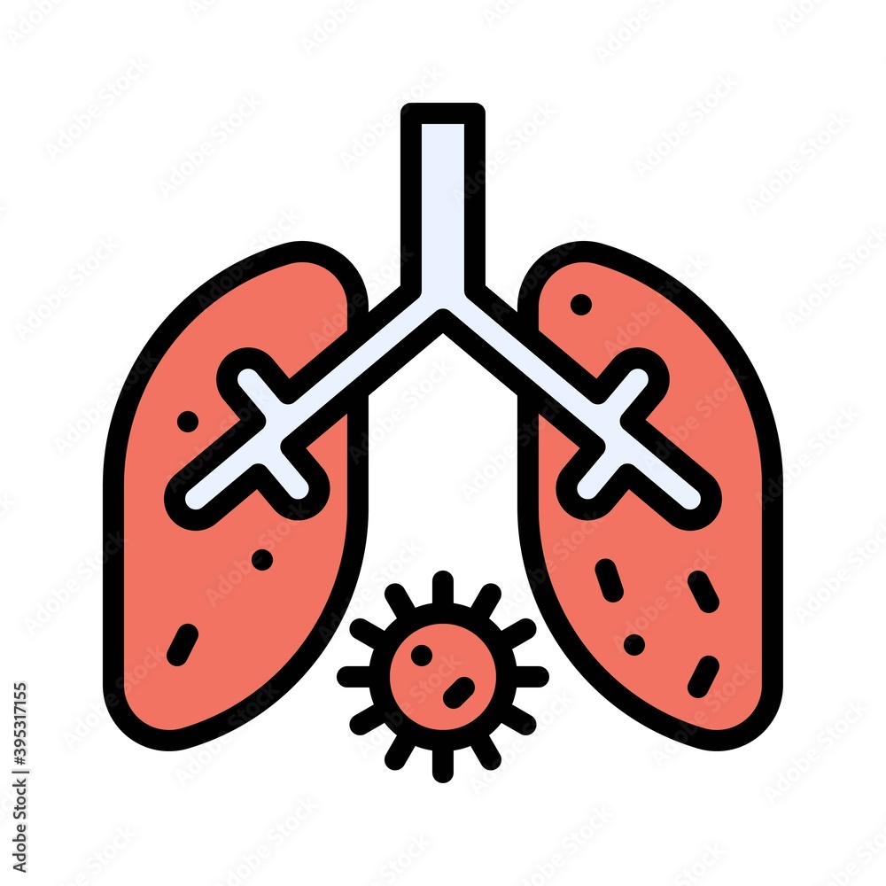 sickness and disease related lungs disease with virus vectors with editable stroke,