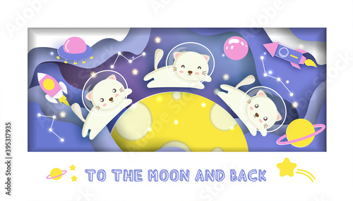 Baby shower card . with a cute cat in the galaxy for birthday card ,post card,