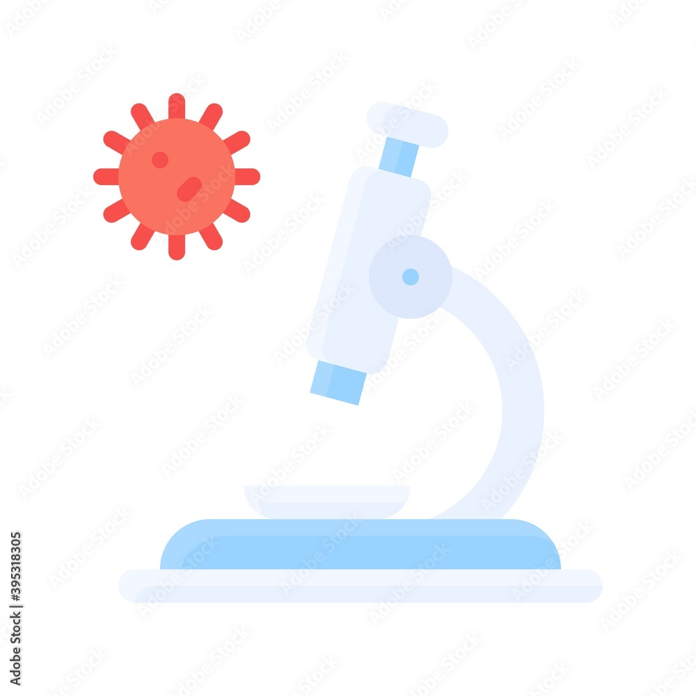 sickness and disease related microscope with virus vectors in flat style,