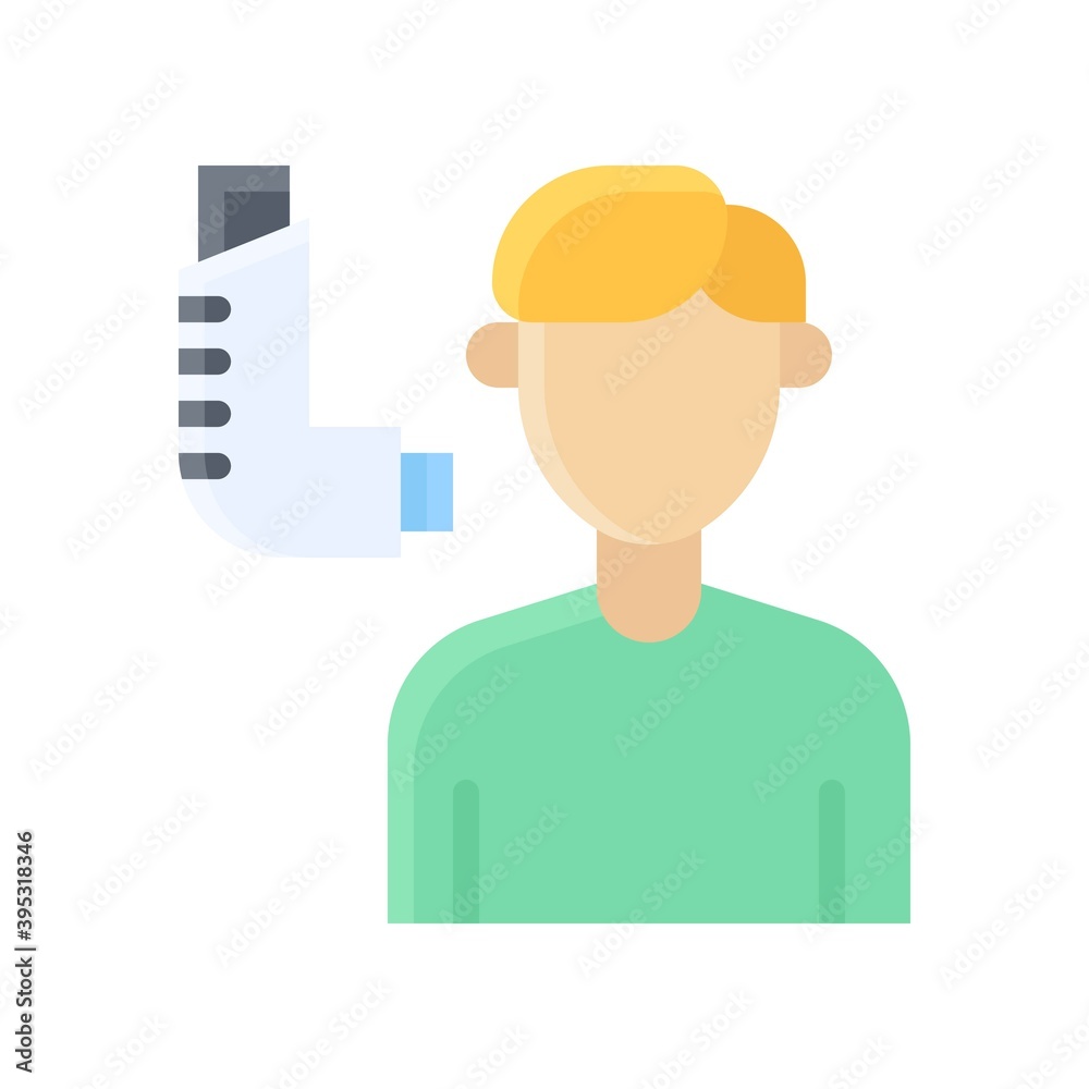 sickness and disease related patient or boy with inhaler vectors in flat style,