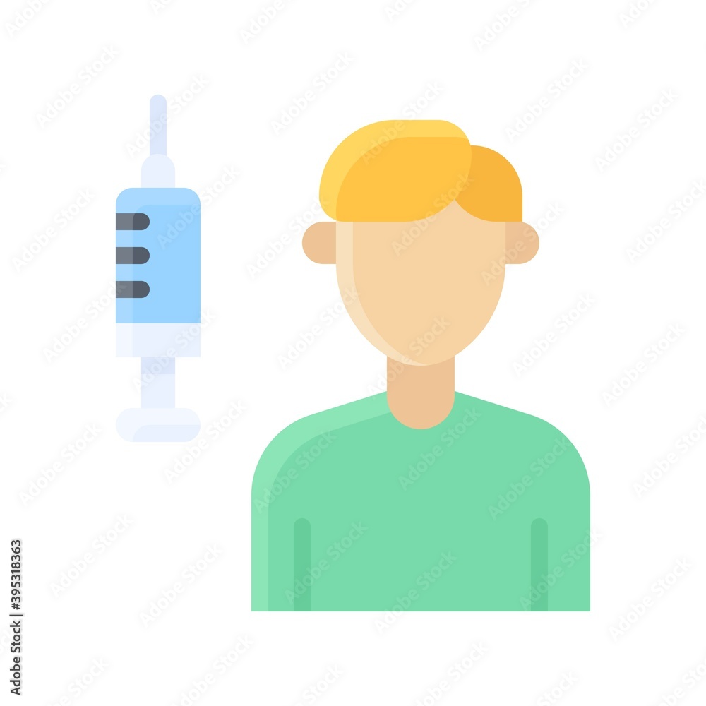 sickness and disease related boy or patient with injection vectors in flat style,