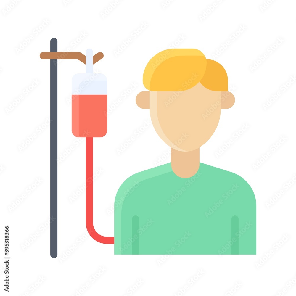 sickness and disease related boy or patient with blood bottle vectors in flat style,