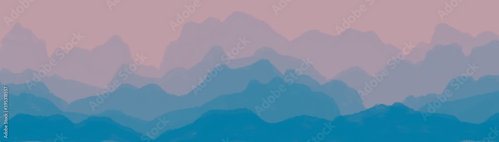 Rosa e azzurro sfondo web banner con montagne 