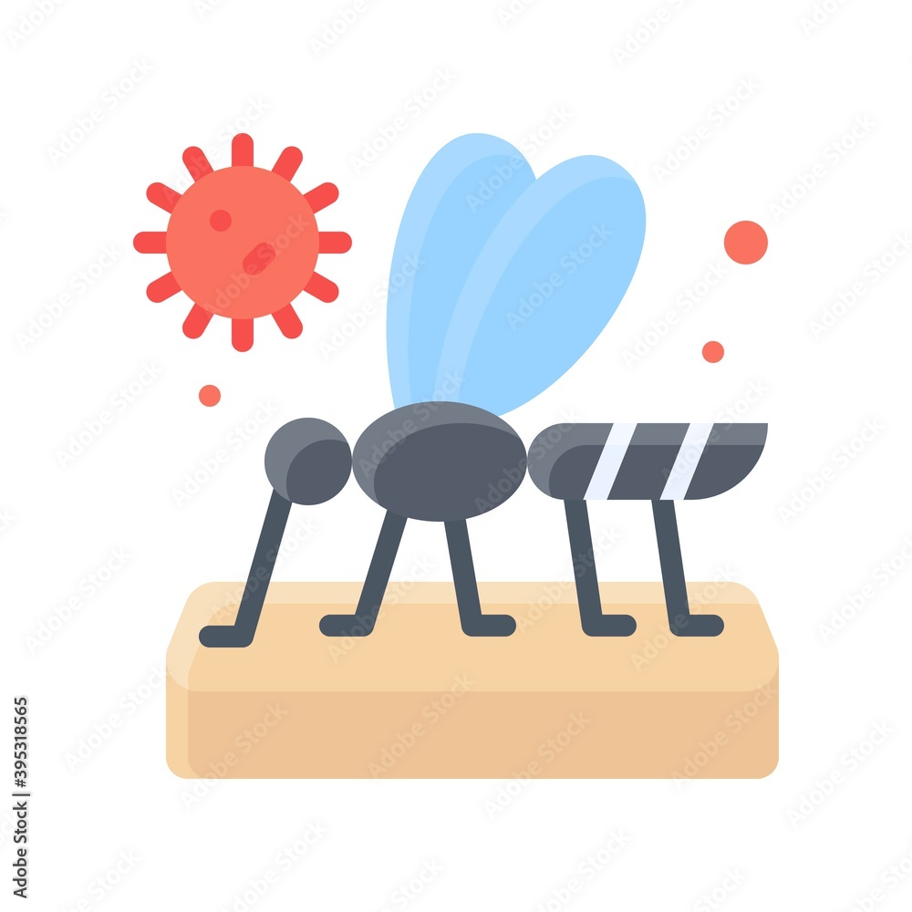 sickness and disease related humen virus with mosquito vectors in flat style,