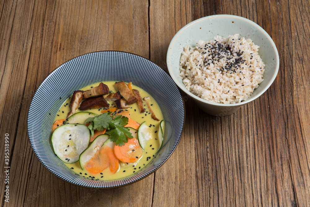 Vegan curry with tofu and vegetables.