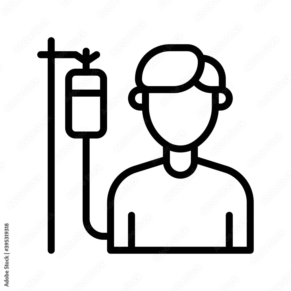 sickness and disease related boy or patient with blood bottle vectors in lineal style,