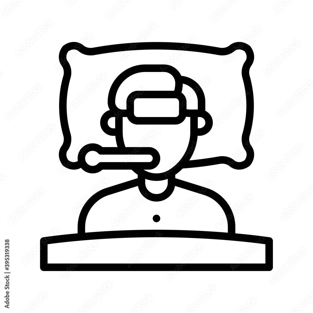 sickness and disease related boy or patient in fever vectors in lineal style,