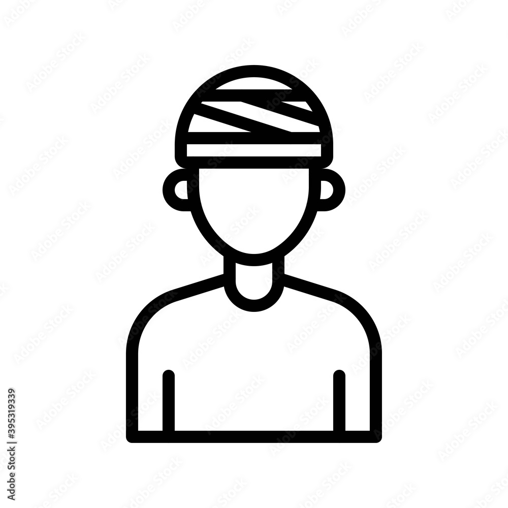 sickness and disease related patient or boy strips on head injury vectors in lineal style,