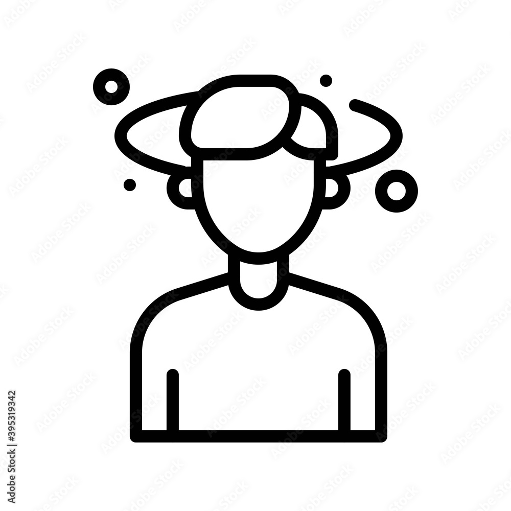 sickness and disease related boy or patient in vertigo vectors in lineal style,