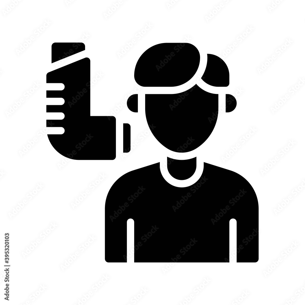 sickness and disease related patient or boy with inhaler vectors in solid design,