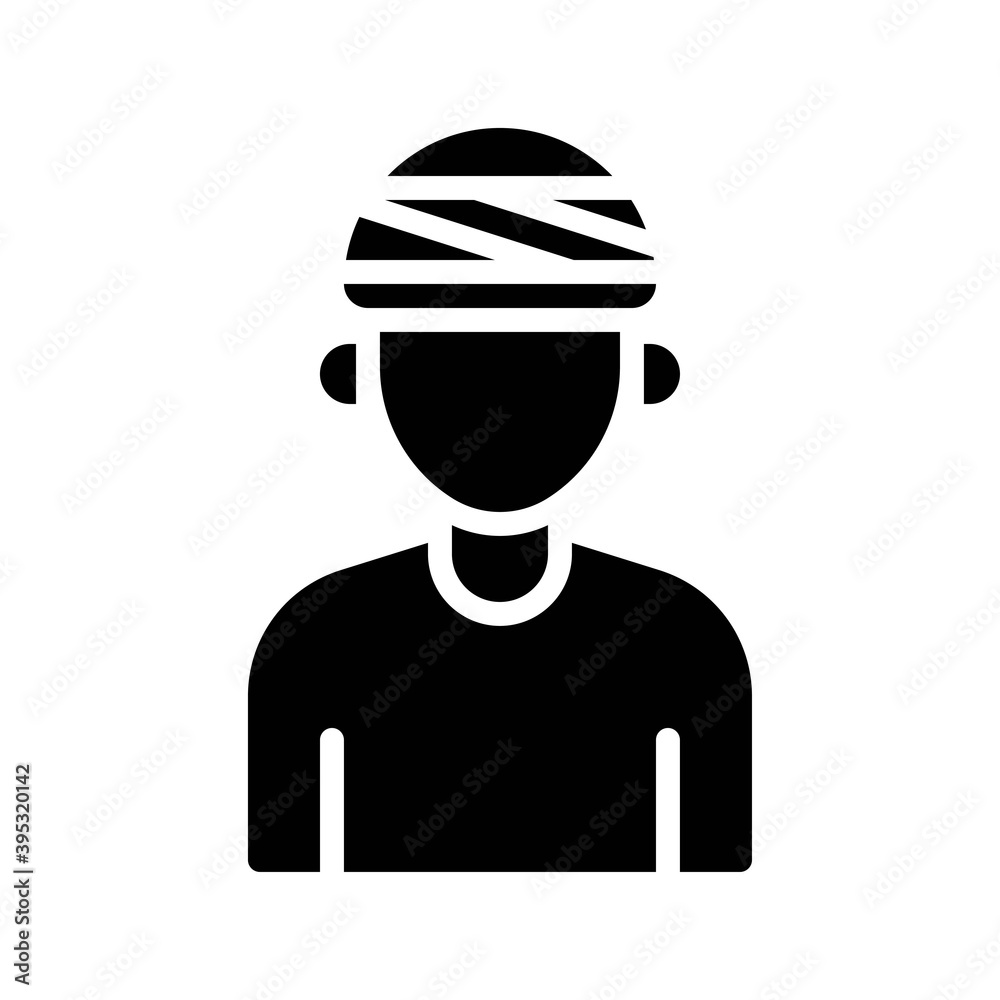 sickness and disease related patient or boy strips on head injury vectors in solid design,