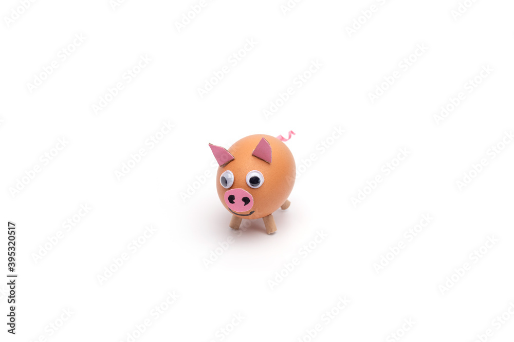 how to make easy pig or piglet craft from an eggshell and colored paper, isolated on white, holiday activity for kids, handmade crafting hobby how to make easy pig or piglet craft from an eggshell and colored paper, isolated on white, holiday activity for kids, handmade crafting hobby