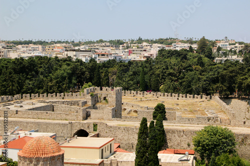 Old town of Rhodes panoramic view from Roloi Clock Tower, Old Town of Rhode. Rhodes, Greece photo