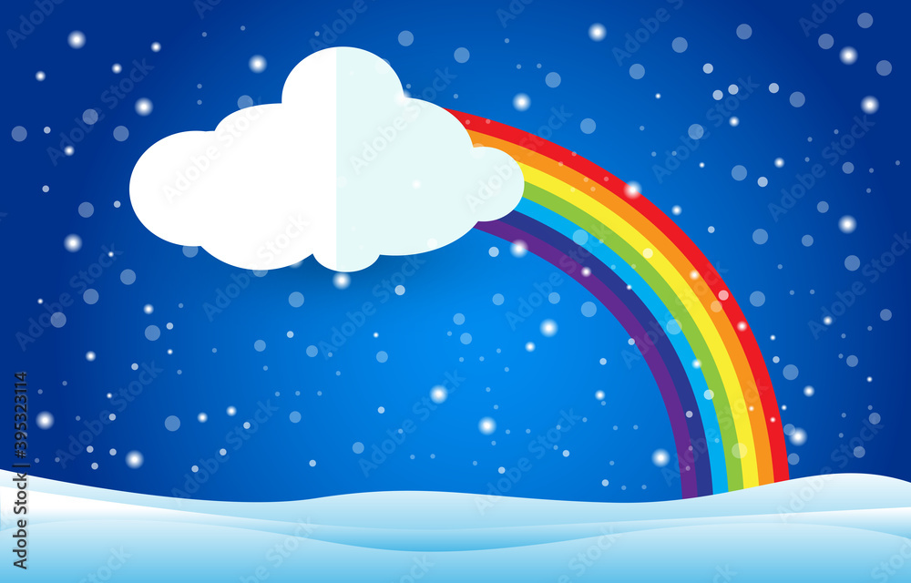 Snowfall and drifts. rainbow and clouds , vector design
