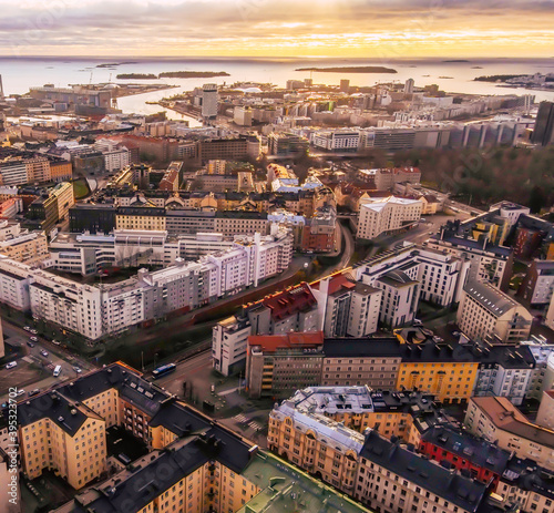 Aerial view of Helsinki at dusk, Finland