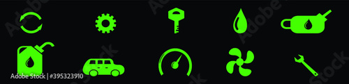 set of auto mobile and car oil can cartoon icon design template with various models. vector illustration isolated on black background