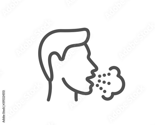 Cough line icon. Coronavirus symptom sign. Flu, sneeze or pneumonie symbol. Quality design element. Linear style cough icon. Editable stroke. Vector
