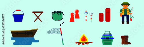 set of fishing element. cartoon icon design template with various models. vector illustration isolated on blue background