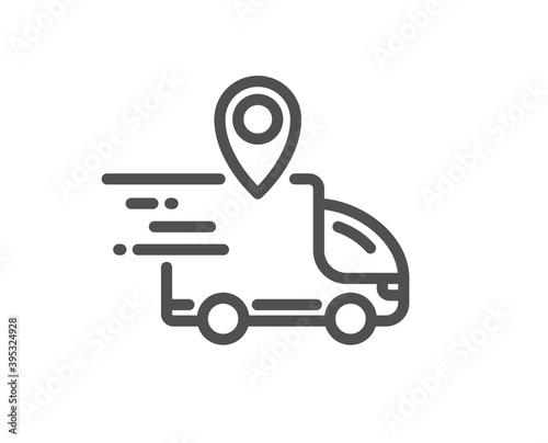 Delivery truck line icon. Courier location sign. Order delivery symbol. Quality design element. Linear style delivery truck icon. Editable stroke. Vector