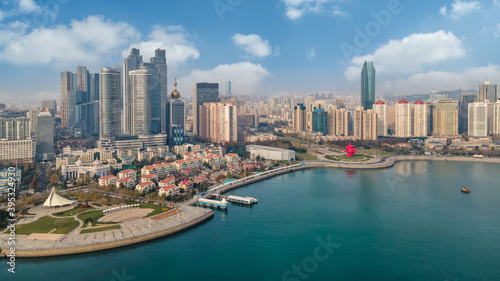 Shandong Qingdao city coastline aerial photography