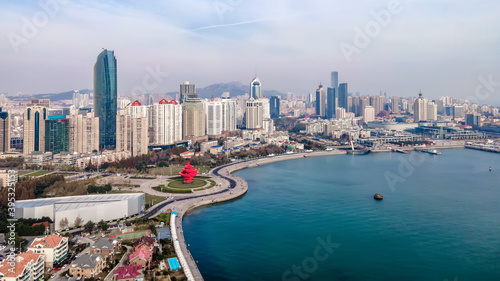 Shandong Qingdao city coastline aerial photography