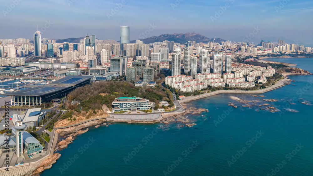 Shandong Qingdao city coastline aerial photography Shandong Qingdao city coastline aerial photography