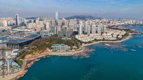 Shandong Qingdao city coastline aerial photography