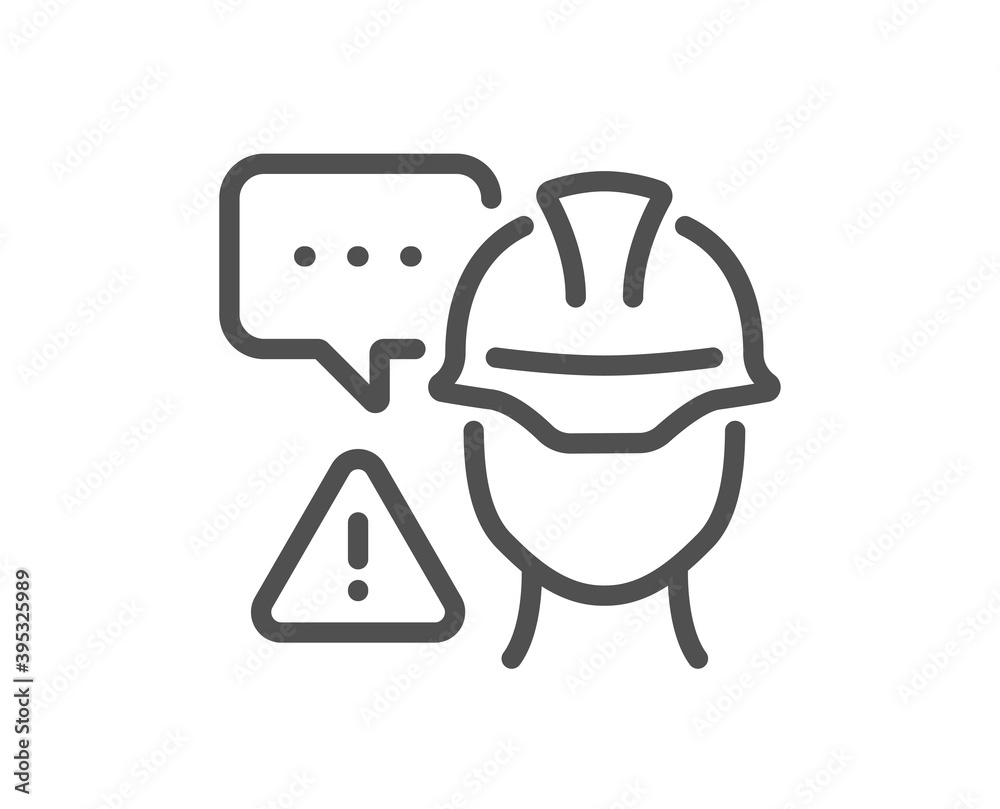 Builder warning line icon. Construction inspection sign. Constructor risk symbol. Quality design element. Linear style builder warning icon. Editable stroke. Vector Builder warning line icon. Construction inspection sign. Constructor risk symbol. Quality design element. Linear style builder warning icon. Editable stroke. Vector