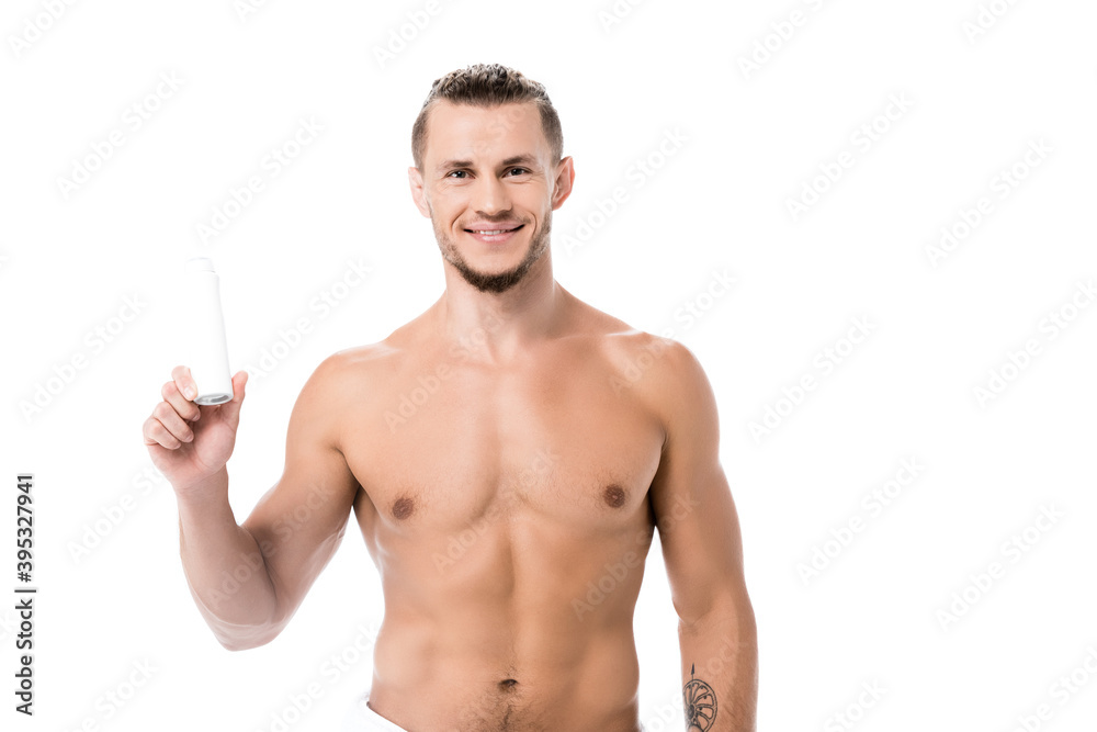 sexy shirtless man with deodorant isolated on white sexy shirtless man with deodorant isolated on white