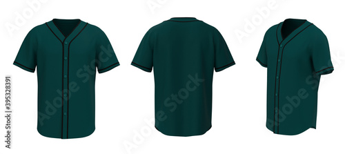 Baseball t-Shirt mockup in front, side and back views, 3d illustration, 3d rendering