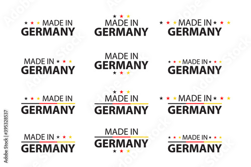 Vector set of German symbols with flags isolated on a white background. Made in Germany. Premium quality. German tricolor. Set for your infographics and templates